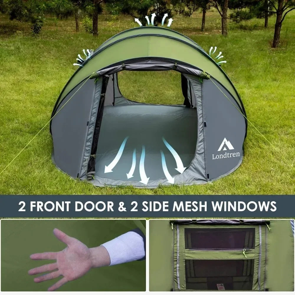 Waterproof 4 Person Tent - Instant Pop Up & 2 Doors