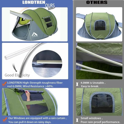 Waterproof 4 Person Tent - Instant Pop Up & 2 Doors